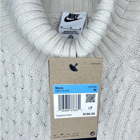 NWT Nike Life Cable Knit Turtleneck Light Bone Sweater Mens Size M (FB7770-072) - Picture 5 of 7